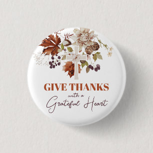 Rustic Give Thanks Fall Floral 3 Cm Round Badge