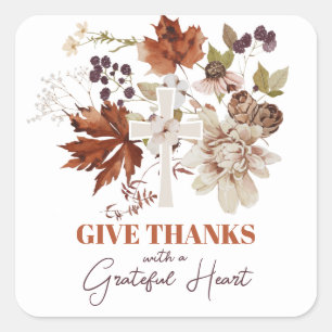 Rustic Give Thanks Fall Floral Square Sticker