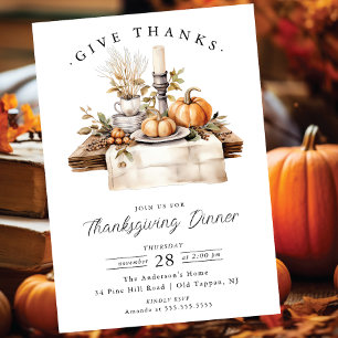Rustic Give Thanks Thanksgiving Dinner Invitation