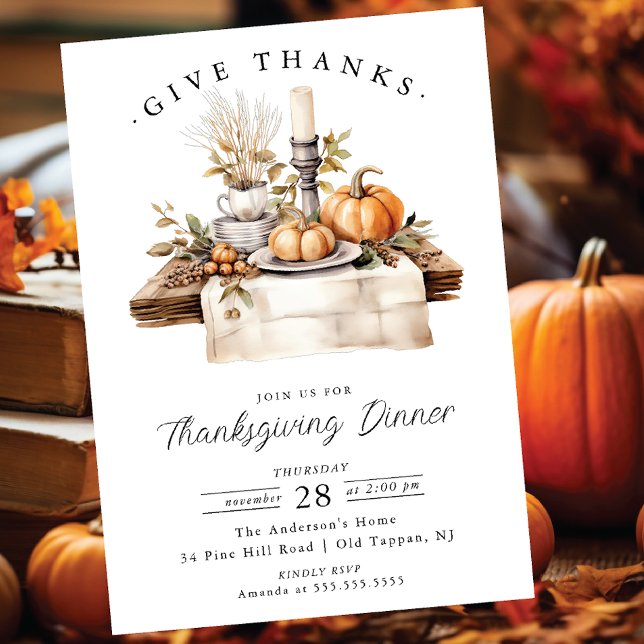 Rustic Give Thanks Thanksgiving Dinner Invitation (Creator Uploaded)
