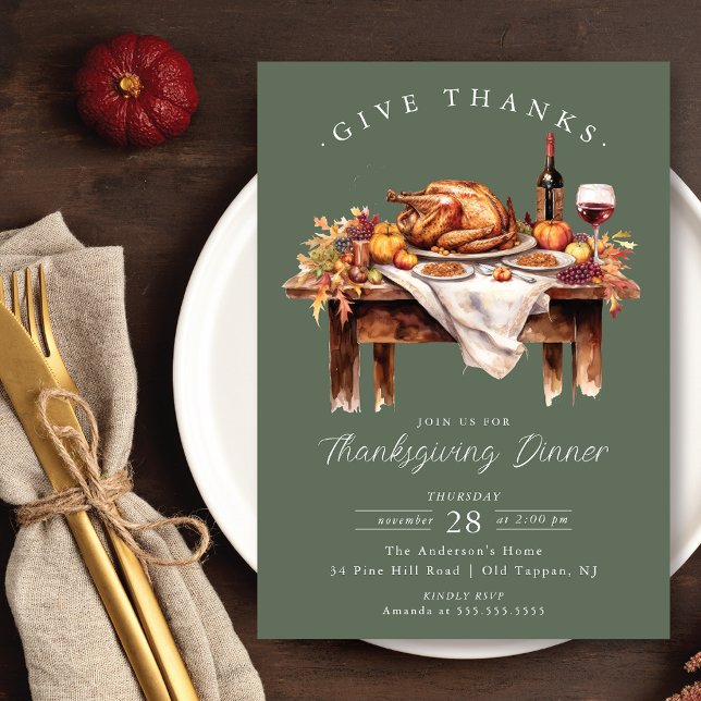 Rustic Give Thanks Thanksgiving Dinner Invitation (Creator Uploaded)