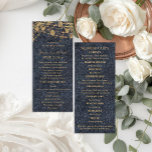 Rustic Glam Blue Gold Wedding Program Programme<br><div class="desc">Introduce your cherished wedding party with elegance and style using this beautifully coordinated program card from the Rustic Glam Wedding Collection. Set against a deep navy faux-denim background with sparkling gold string lights, this card lists each honoured participant in a clean and modern format. The updated layout includes comma-separated names...</div>