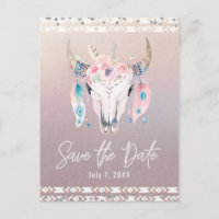 Rustic Glam Boho Floral Cow Skull Save the Date