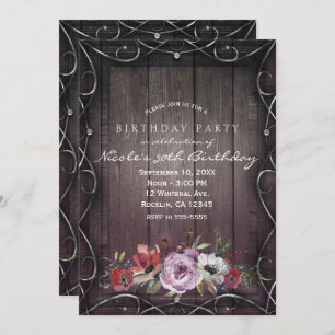 Rustic Glamour Barn Wood & Floral Birthday Party Invitation