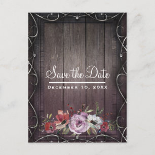 Rustic Glamour Barn Wood Floral Save the Date Announcement Postcard
