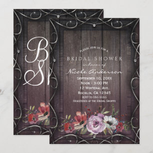 Rustic Glamour Barn Wood Flourish & Floral Bridal Invitation