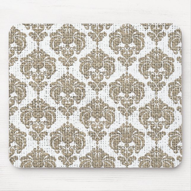 Rustic Glamour Burlap Royal Damask Chic Modern Mouse Pad (Front)