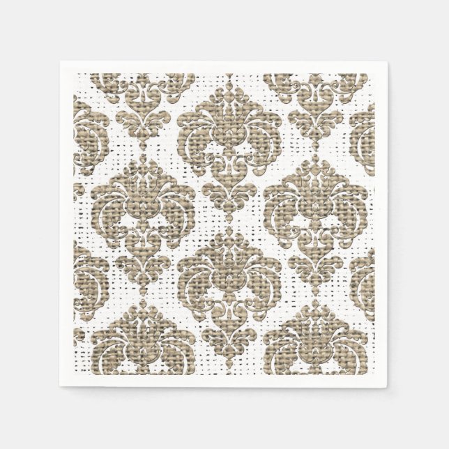 Rustic Glamour Burlap Royal Damask Chic Modern Napkin (Front)