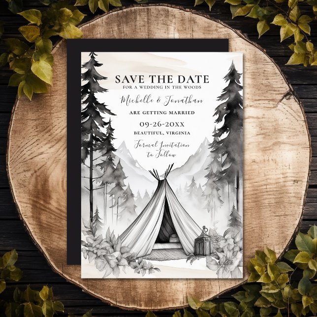 Rustic Glamping Camping Mountain Forest Wedding Save The Date (Rustic Glamping Camping Mountain Forest Wedding Save The Date)