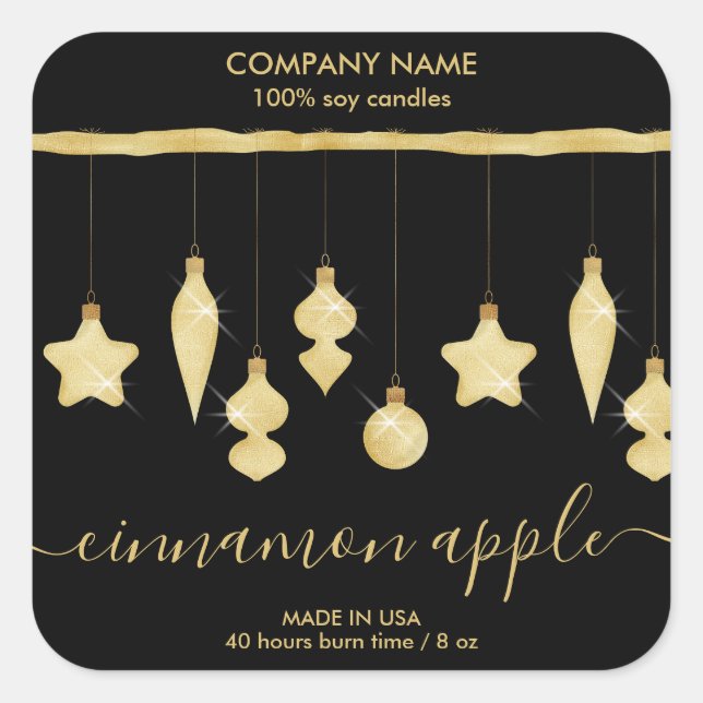 Rustic Glitter Christmas Ornament Candle label (Front)