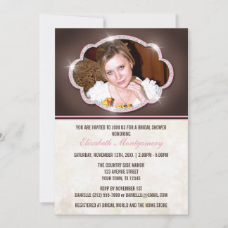 Rustic Glitter Pink Photo Bridal Shower Invitation