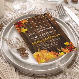 Rustic Glitter Pumpkin Autumn Wedding Invitation