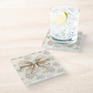 Rustic Glitzy Cream Bows Christmas   Glass Coaster