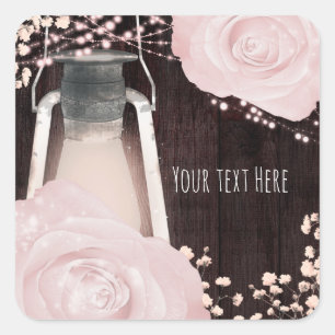Rustic Glow Lantern Baby Pink Blush Roses Wedding Square Sticker