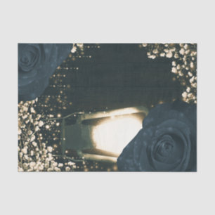 Rustic Glow Lantern Light Blue Black Roses Wedding Tissue Paper