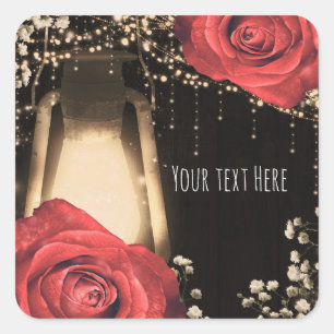Rustic Glow Lantern Lights Red Roses Wedding Square Sticker