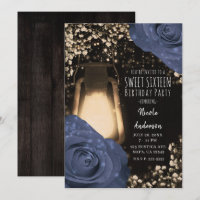 Rustic Glow Lantern & Steele Blue Roses Sweet 16