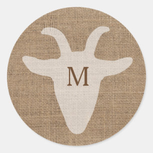Rustic Goat Monogram Burlap Sticker