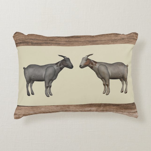 Rustic Goats and Woodgrain Accent Pillow (Front)