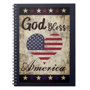 Rustic, God Bless America Patriotic Heart Notebook