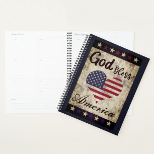 Rustic, God Bless America Patriotic Heart Planner