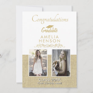 Rustic Gold 2022 Graduate 2 Photo Graduation Card