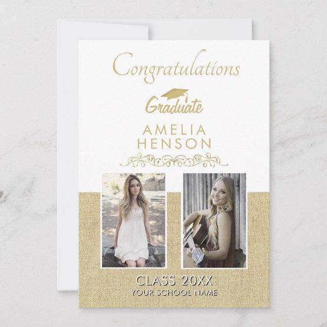 Rustic Gold 2022 Graduate 2 Photo Graduation Card (Front)