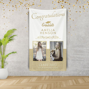 Rustic Gold 2022 Graduate 2 Photo Graduation Party Banner