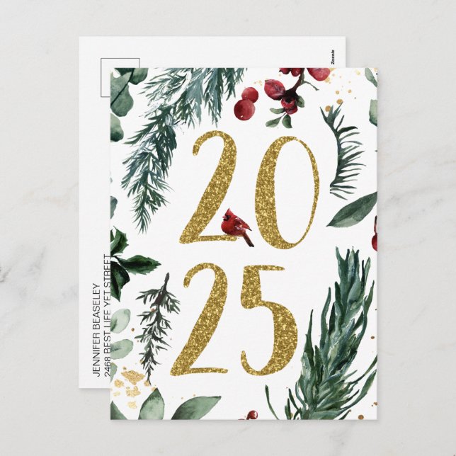 Rustic Gold 2025 New Year Holiday Postcard (Front/Back)
