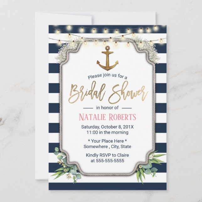 Rustic Gold Anchor Nautical Bridal Shower Invitation (Front)