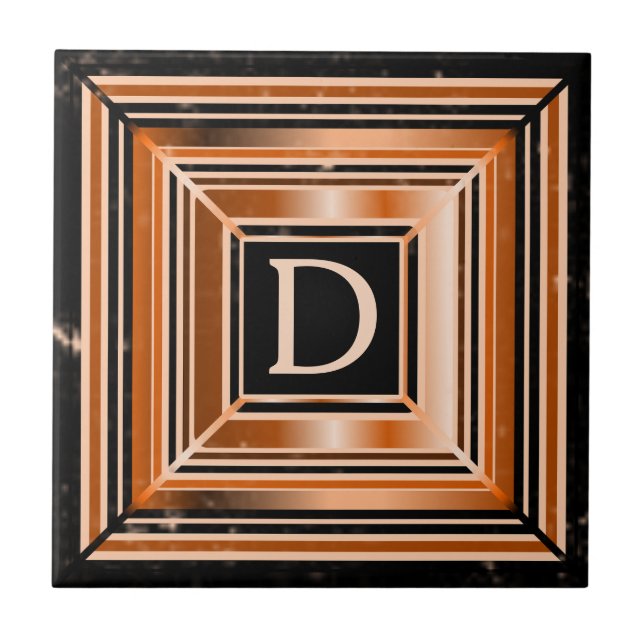 Rustic Gold And Black Geometric Ceramic Tile (Front)
