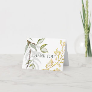 Rustic Gold and Sage Green Foliage Thank You Card