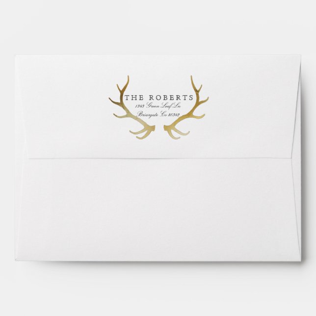 Rustic Gold Antler | Custom Address Label Envelopes (Back (Top Flap))