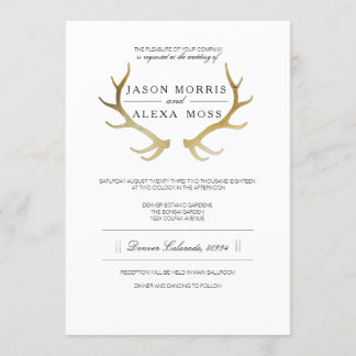 Rustic Gold Antler | Elegant Wedding Invitation