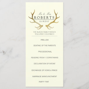 Rustic Gold Antlers Elegant Wedding Rackcard Programme