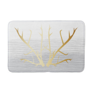 Rustic Gold Antlers on White & Grey Faded Texture Bath Mat
