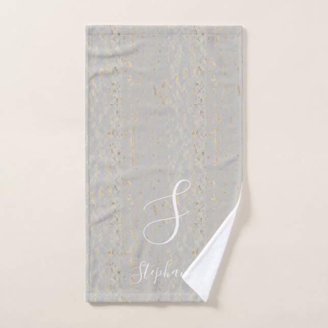 Rustic Gold Artsy Patterns Monogram Initials Cute Hand Towel (Hand Towel)