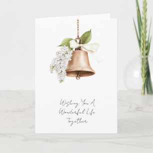 Rustic Gold Bell White Floral Wedding Card