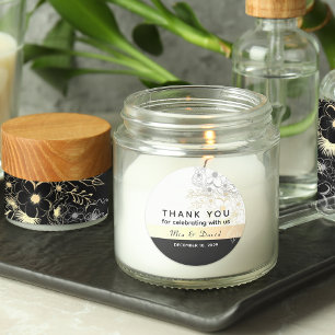 Rustic Gold Black and White Wedding Thank You Classic Round Sticker