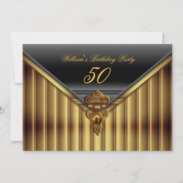 Rustic Gold Black Metal Lock Birthday Party Invitation (Front)