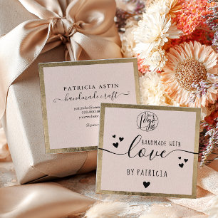 Rustic Gold Blush Pink Handmade craft logo Square Business Card