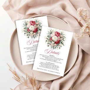 Rustic Gold Burgundy Floral Wedding Details Enclosure Card