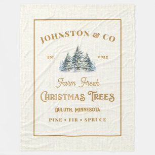 Rustic Gold Burlap Christmas Tree Farm Fleece Blanket