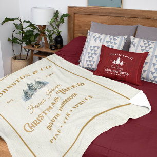 Rustic Gold Burlap Christmas Tree Farm Sherpa Blanket