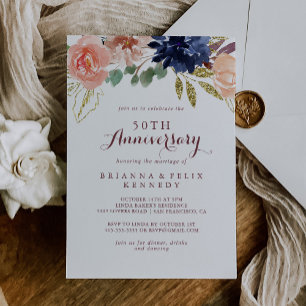 Rustic Gold Calligraphy 50th Wedding Anniversary Invitation