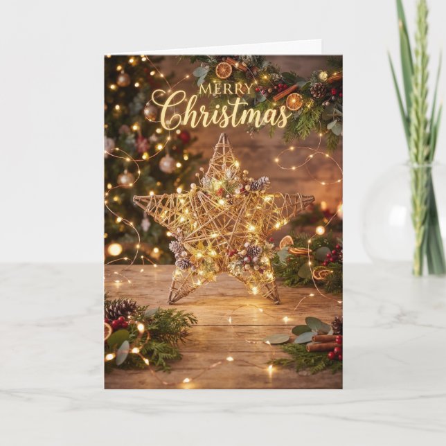 Rustic Gold Christmas Tree Card (Front)