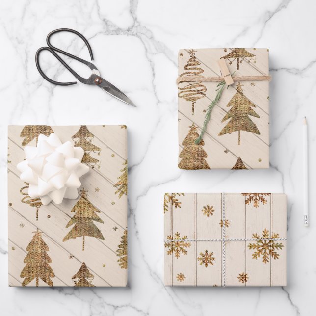 Rustic Gold Christmas Wrapping Paper Sheet (Front)