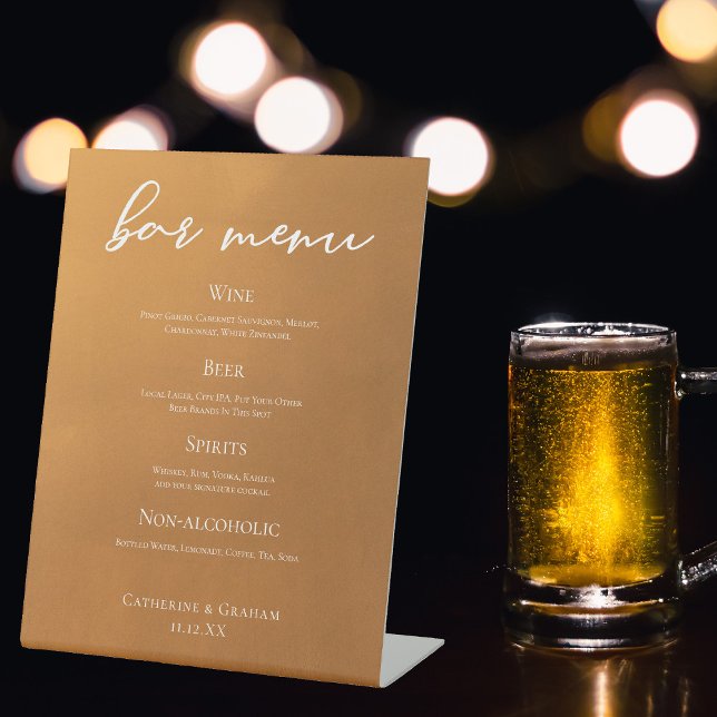 Rustic Gold Earth Tone Fall Wedding Bar Menu Pedestal Sign (Creator Uploaded)
