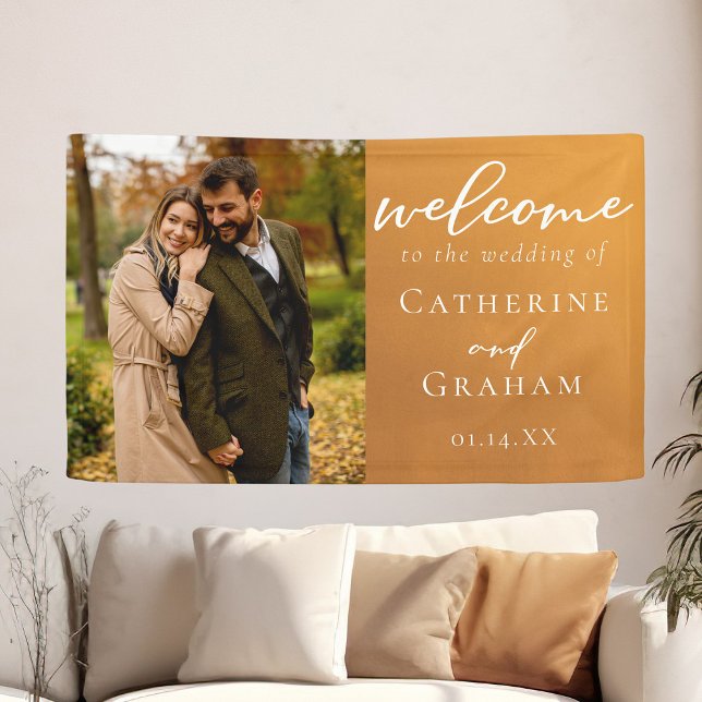 Rustic Gold Engagement Photo Boho Wedding Welcome Banner (Creator Uploaded)