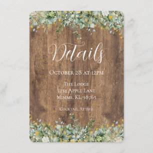 Rustic Gold Eucalyptus & White Floral Wedding Enclosure Card
